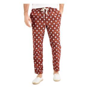 Tasso Elba Mens Silk Pant Size Large Orange Geometric Drawstring Lightweight‎